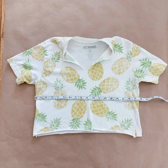 Ace Apparel Women's Yellow Pineapple Crop Top Tee Size S - Picture 6 of 9